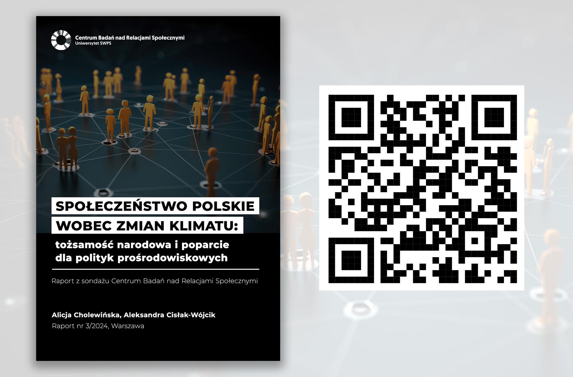 Okładka raportu "Społeczeństwo polskie wobec zmian klimatu: tożsamość narodowa i poparcie dla polityk prośrodowiskowych" opracowanego przez naukowczynie z Centrum Badań nad Relacjami Społecznymi Uniwersytetu SWPS