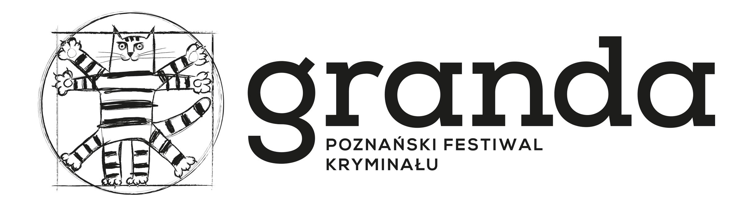 Logotyp Poznańskiego Festiwalu Kryminału „Granda”, przedstawiający pasiastego kota wpisanego w okrąg i kwadrat, nawiązującego do rysunku Leonarda da Vinci